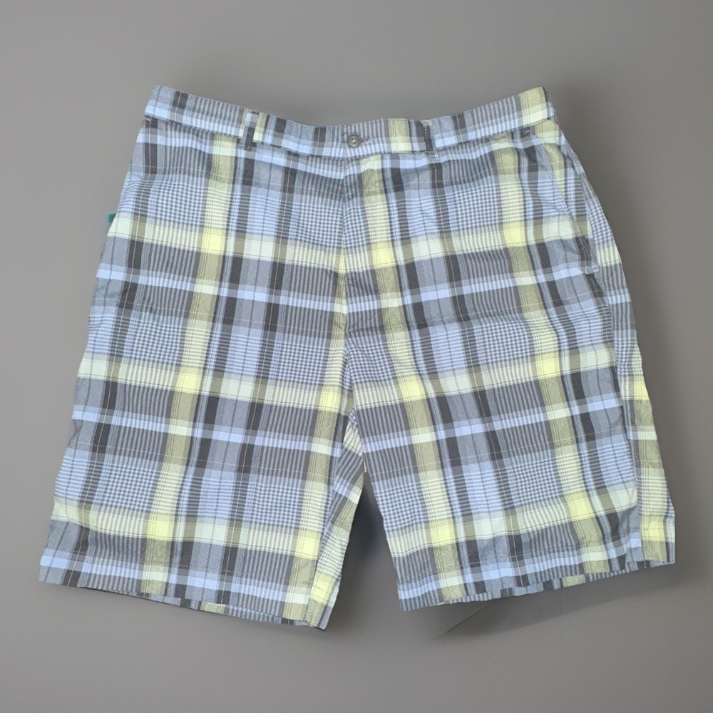 PGA Tour Shorts Men's 36 Blue Plaid Check Stretch Active Waistband Golf Preppy
